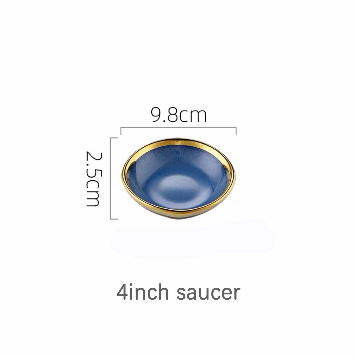 Service de vaisselle en céramique bleue, vaisselle de luxe, bordure dorée, porcelaine, assiettes, salade, nouilles, bol pour Restaurant: 4inch saucer