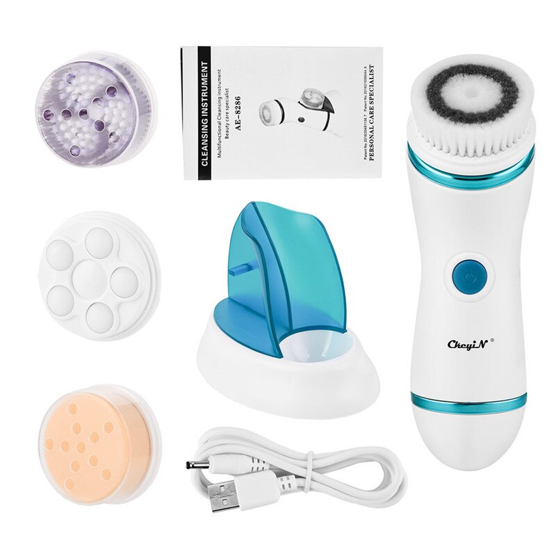 4 In 1 Elektrische Gezichtsreiniging Borstel Massage Porie Gezicht Reinigingsapparaat Skin Peeling Roller Gezicht Borstel Wasmachine: Default Title