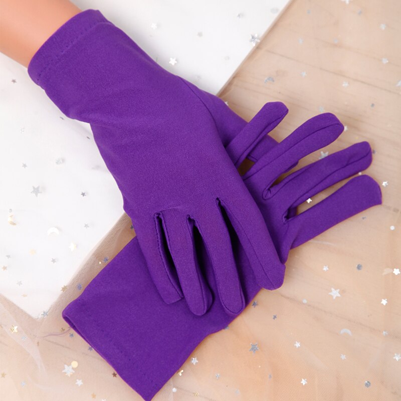 Lady Short Green/Pink/Lt.Blue Spandex Gloves Women Guantes Wrist Length Yellow Bridal Gloves Party Wedding Accessoires Mariage: Purple