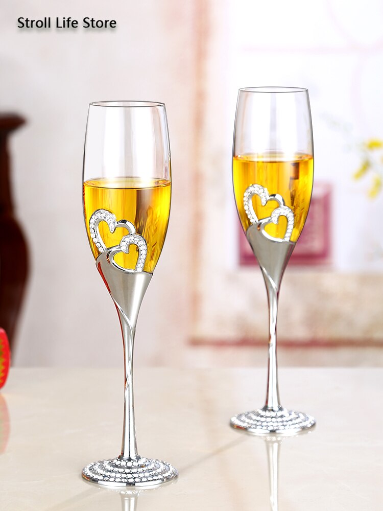 Crystal Heart-shaped Wedding Glasses Champagne Wine Glass Goblet Beer Red Wine Glass Cups Copas De Cristal Box Set FJ016