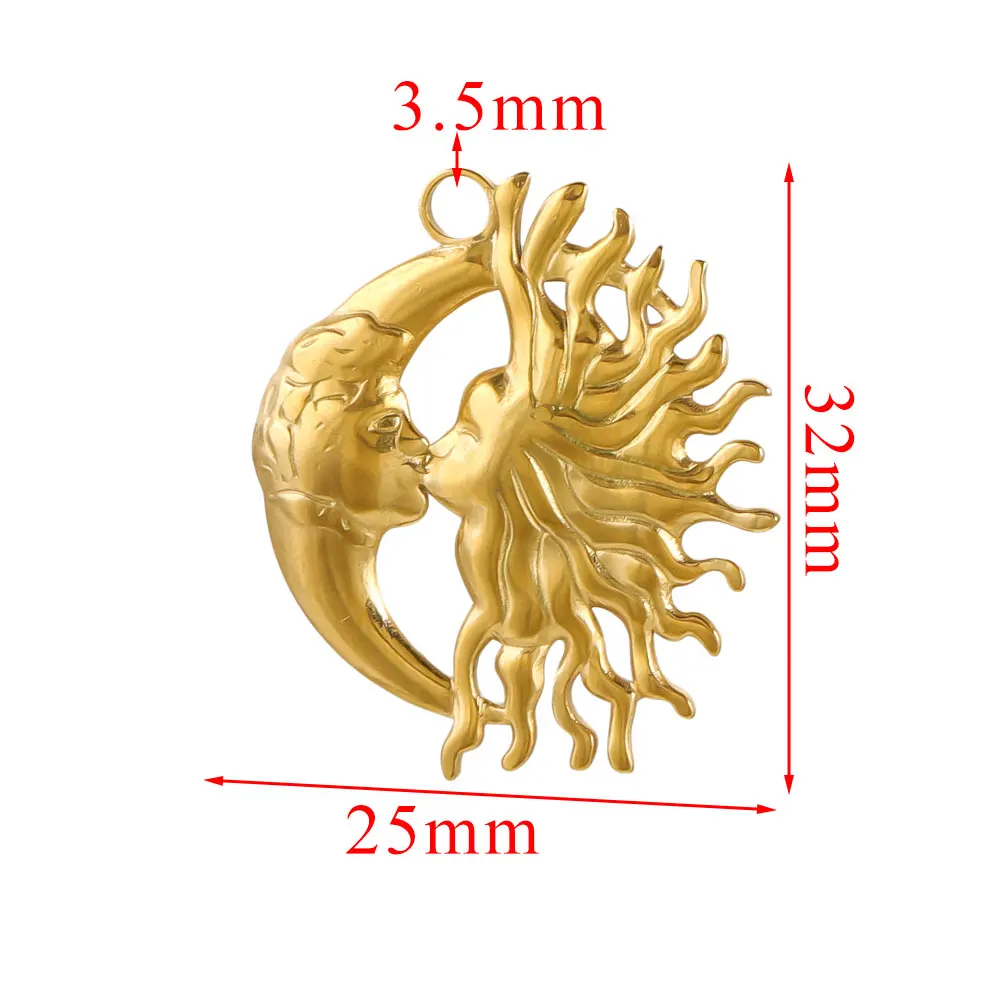 5 uds conectores de dijes de acero inoxidable corazón grande sol chapado en oro DIY collar pendientes joyería de materiales para hacer al por mayor: Plata