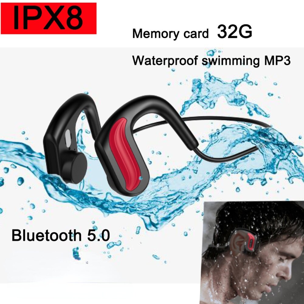 Open Ear Hoofdtelefoon Draadloze Beengeleiding IPX8 Waterdichte Transpiratie Zwemmen Headset Bluetooth 5.1 Mic MP3 Ingebouwde 32G sd