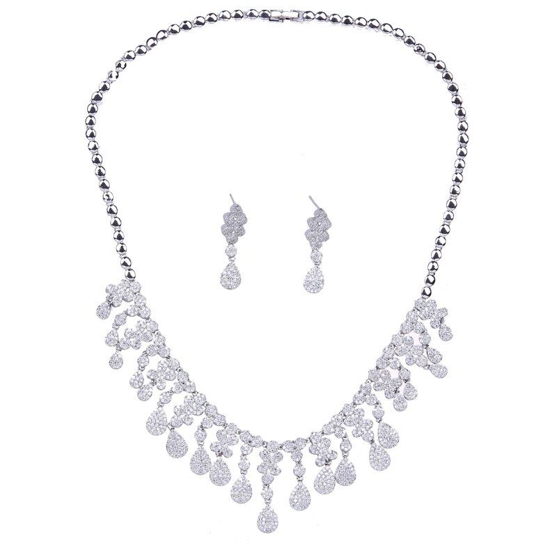 Emmaya Waterdrop Cubic Zirkoon Clear Ketting Earring Bruids Sieraden Sets Vrouwelijke Shiny Valentijnsdag Accessoires