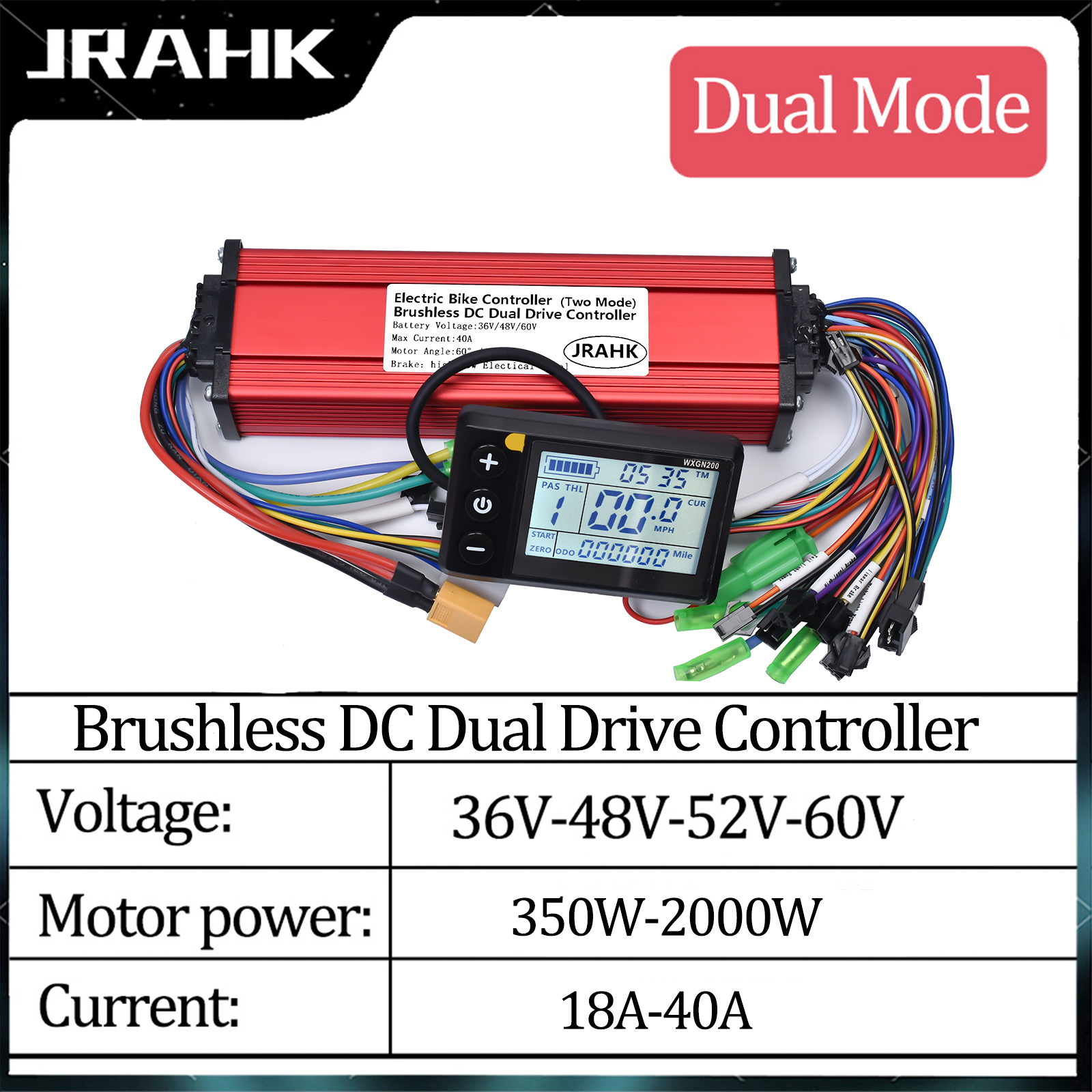 JRAHK 350W-2000W BLDC Controller Dual Drive Square Wave Electric Bicycle Controller 36V-60V Dual Mode Electric Scooter Accessori: Light Grey