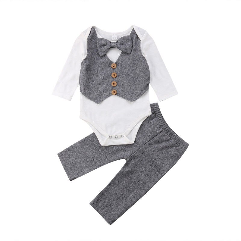 0-24m gentleman baby boys fluga toppar byxor 2 st set småbarn pojkar barn höstfest formell kostym outfits kläder
