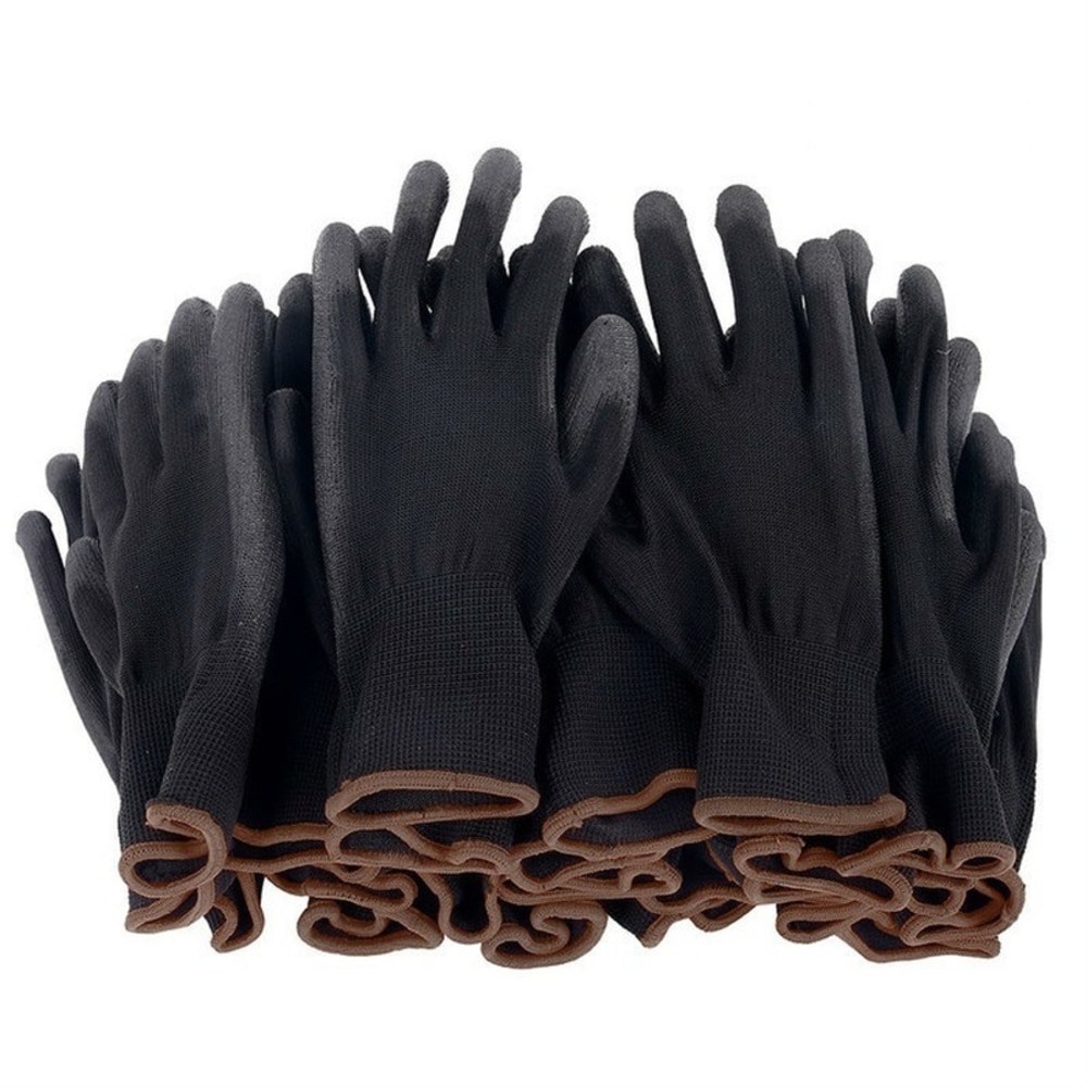 12 Pairs Veiligheid Coating Werk Hand Handschoenen Beschermen Pu Nylon Anti Skid Stofdicht Pu Coated Werkhandschoenen Voor Tuin gereedschap Supply