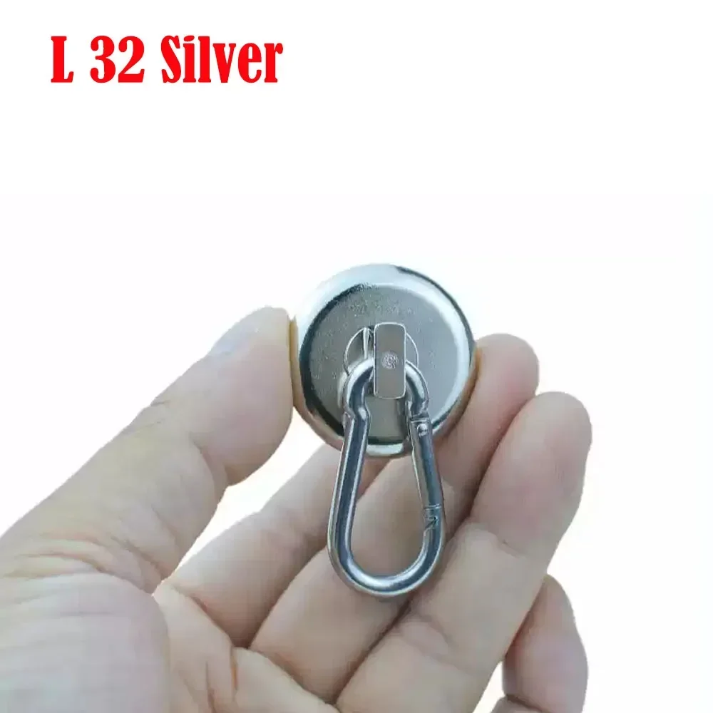 Magnetische Haken, starke Magnete, robuste Neodym-Magnethaken mit drehbarem Karabinerhaken für Kühlschrank-Magnetmaterialien: Silber