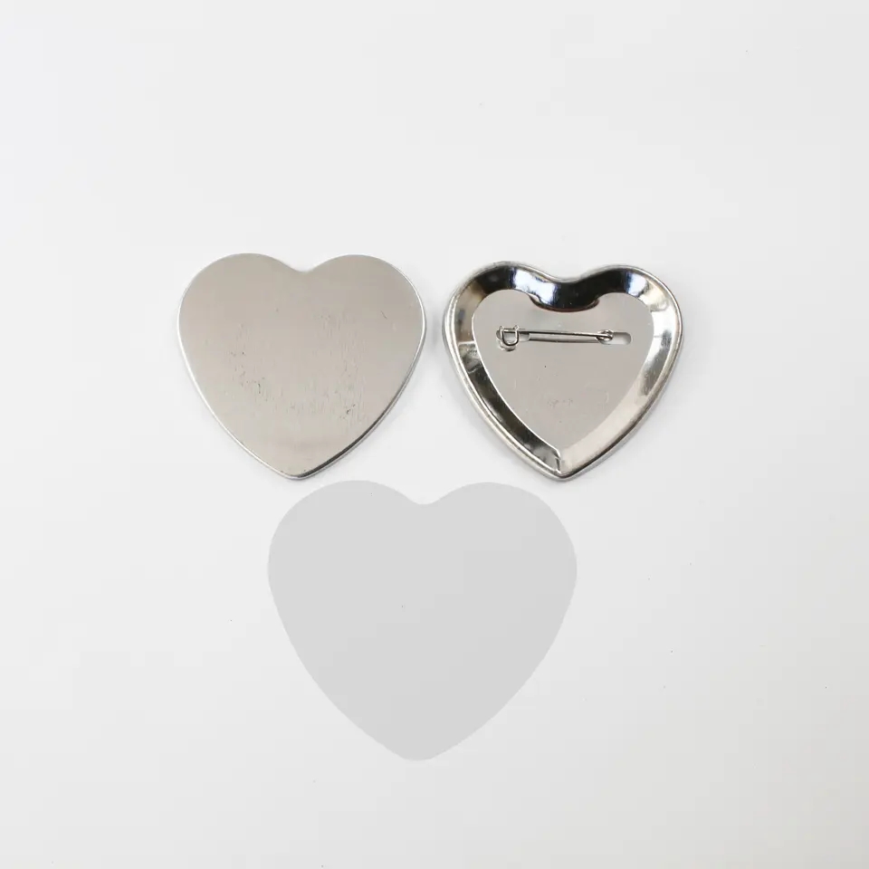 Heart Shape 57x52mm Blank 100 Sets Pin Back Metal Button Supply Materials for All Steel Badge Button Maker Holder