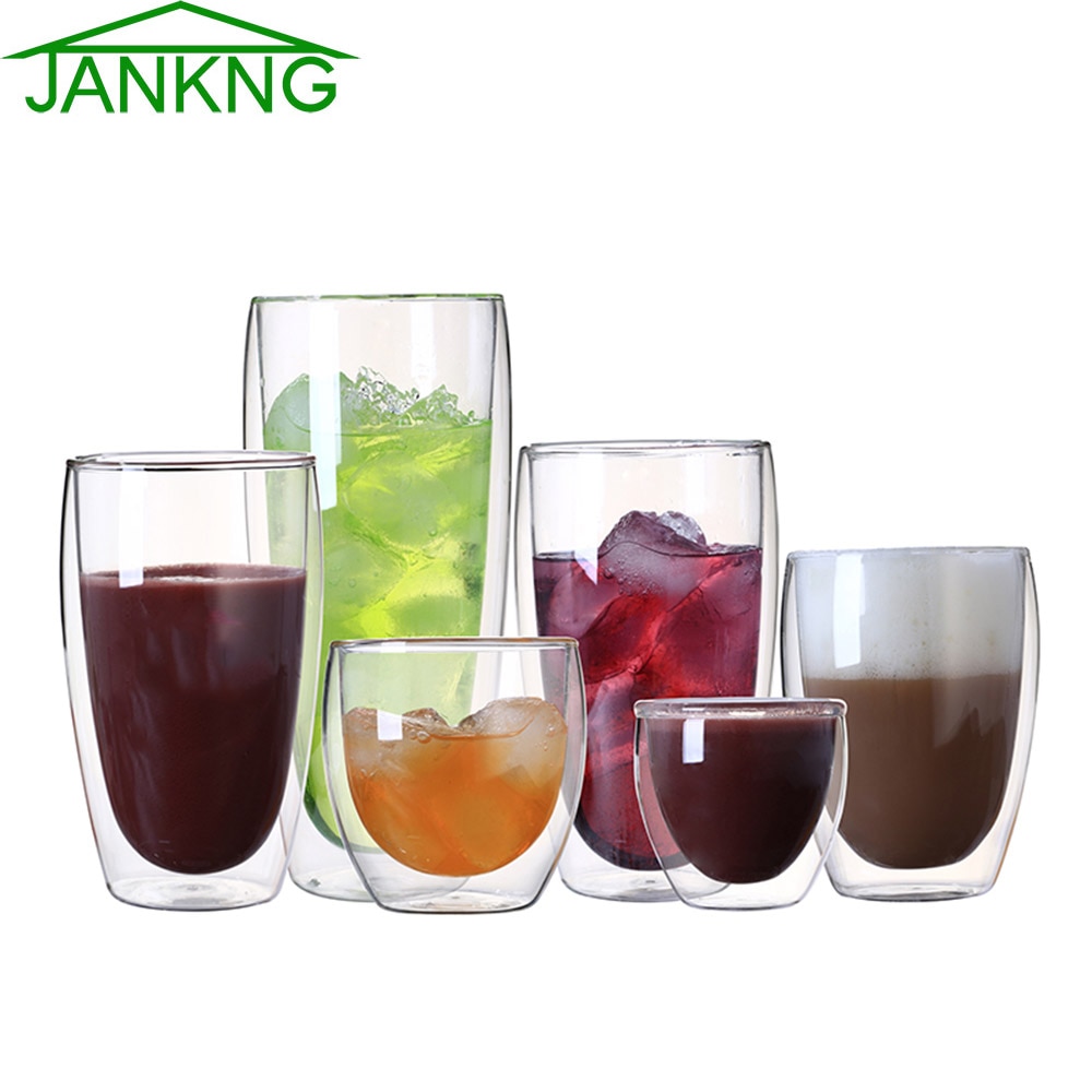 Jankng 250ml/350ml hittebestendige dubbelwandige glazen bekers bier koffiekopjes set handgemaakte biermok thee mokken transparant drinkgerei