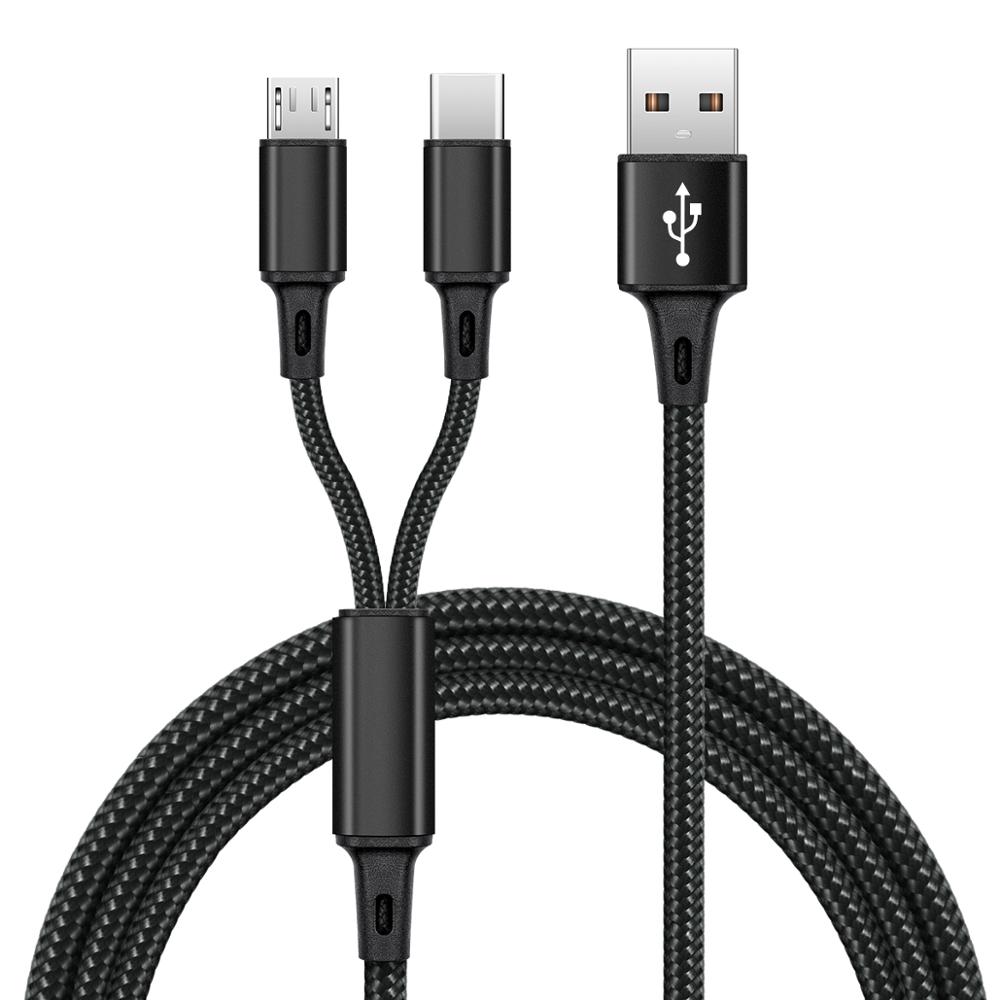 FONKEN 2 で 1 USB ケーブルタイプ C マイクロ USB 高速充電ワイヤ 1 メートル個別 USB C ナイロン編組 android の携帯電話ケーブル