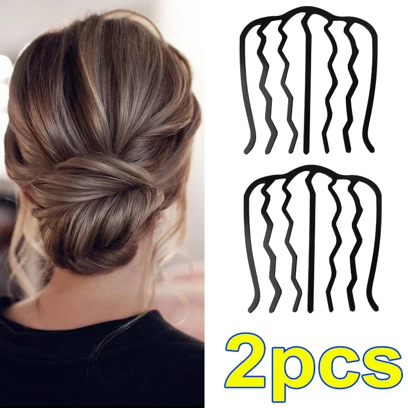 Clip de tenedor de pelo de Metal negro para mujer, peines con pasador, moño desordenado, Clip de horquilla, peines laterales, palos Updo, herramienta de Peinado: YELLOW