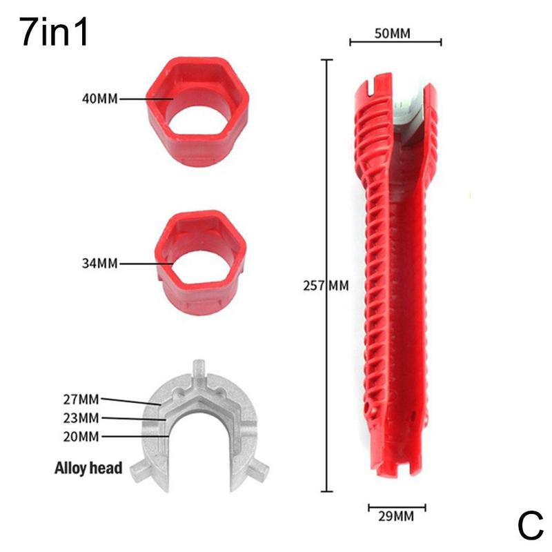 Multifunction Faucet Wrench Sink Installer Tools Water Pipe Spanner Tackle Tool for Toilet Bathroom Kitchen Repair Tools: 7 IN 1 RED
