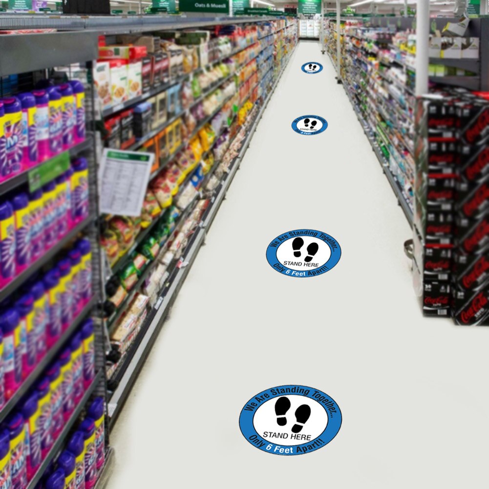 Anti Slip Cue Bank Public Area Social Distancing Floor Sign Line Up Adhesive Waterproof 6ft Round Store Pressure Sensitive Vinyl