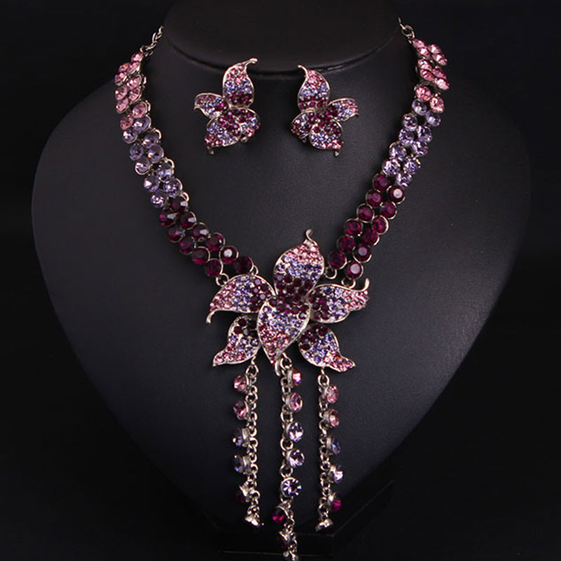 2022 Top Mode Bruiloft Ketting Oorbellen Set Bridal Bloem Luxe Sieraden Set