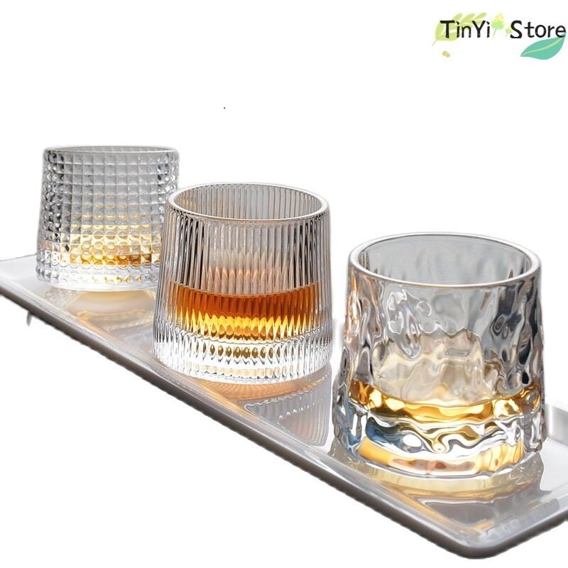 2/4PCS Rotating Crystal Glass Wine Glass Tumbler Brandy Old Fashioned Scotch Snifter Mugs 160ml Whisky Drinkware Wine Cup