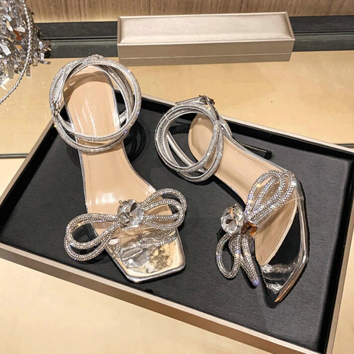 Strass hoge hakken dames dames temperament fee stijl hoge hakken dunne hak kruis wikkel strik sandalen: Dunne hak 8.5cm / 4