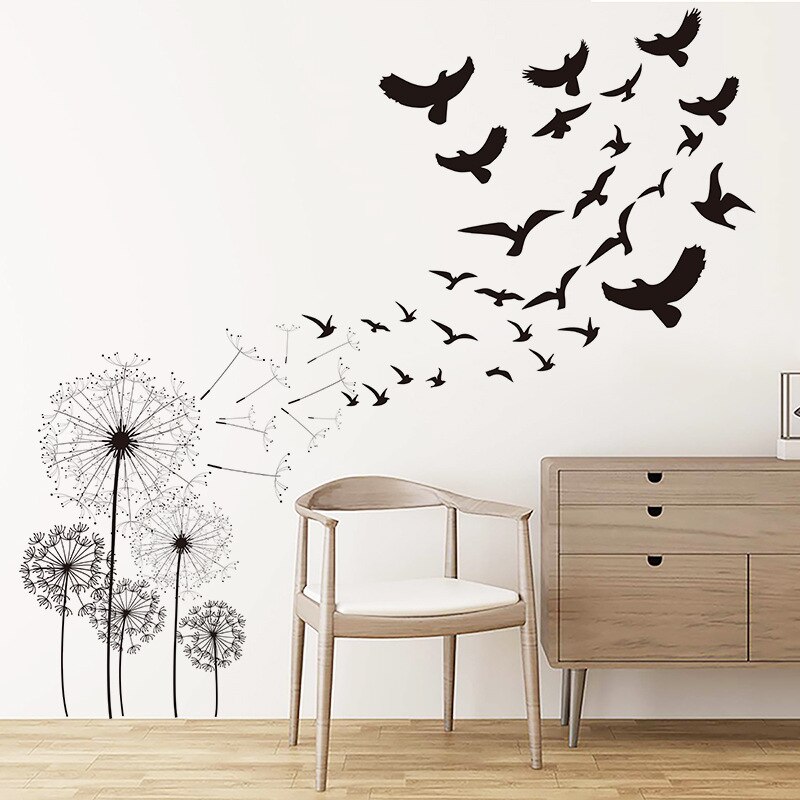 Autocollant mural de pissenlit en forme d'oiseau, , décoration pour le salon, l'arrière-plan du canapé, la chambre à coucher
