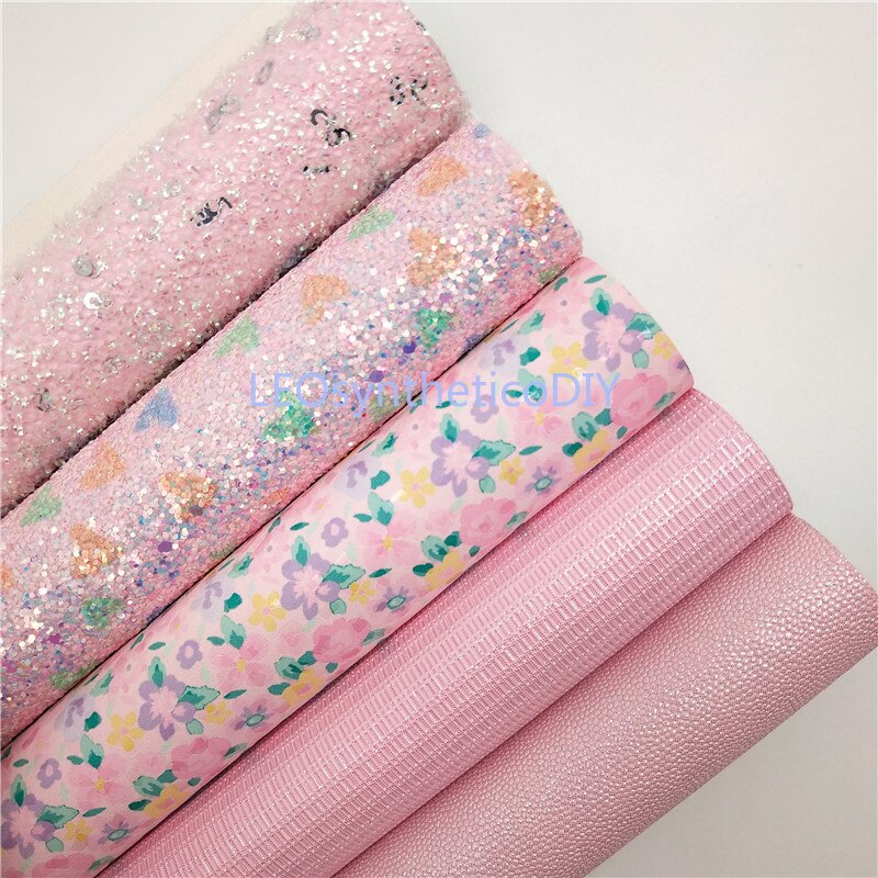1pc 21 x 29cm roze glitterstof, hartjes bedrukt glitterleer, glitterleren vellen voor het maken van strikken leosyntheticodiy 6 s 64