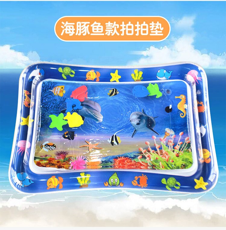 Baby Water Mat Pat Pad Spray Inflatable Different Patterns Water Cushion Marine Life Mat Ice Music Water Accessories: Dolphin fish 69x55CM
