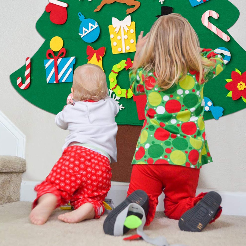 3Ft Diy Vilt Kerstboom Set Met Peuters 33Pcs Ornamenten Xmas Decoraties Muur Opknoping Ornamenten Kids Feestartikelen