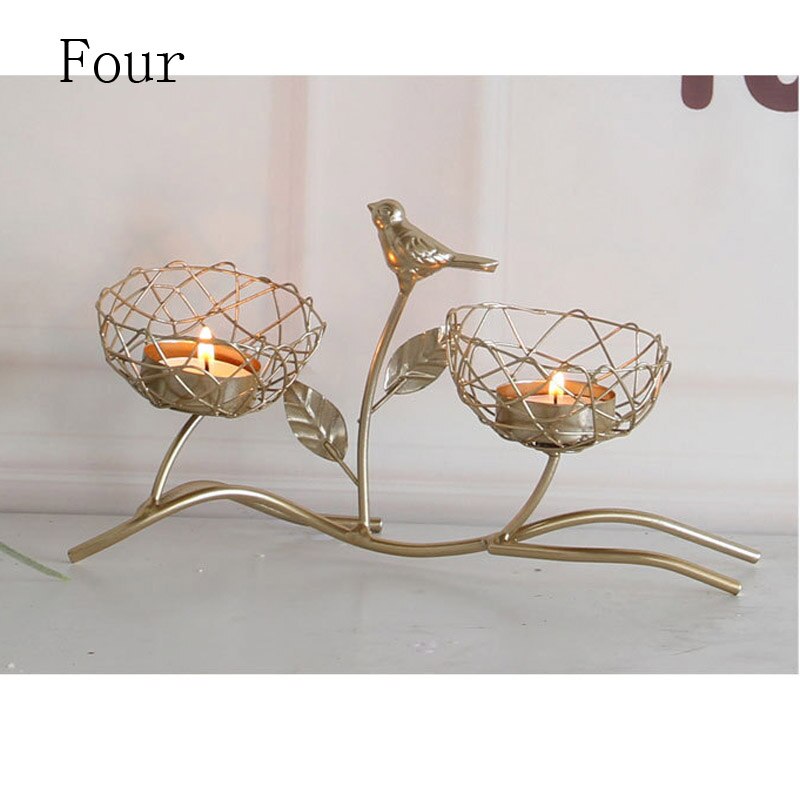 Nordic wrought iron golden bird aroma candle holder decoration romantic table tabletop decoration small furnishings 1PCS: Four  1PCS