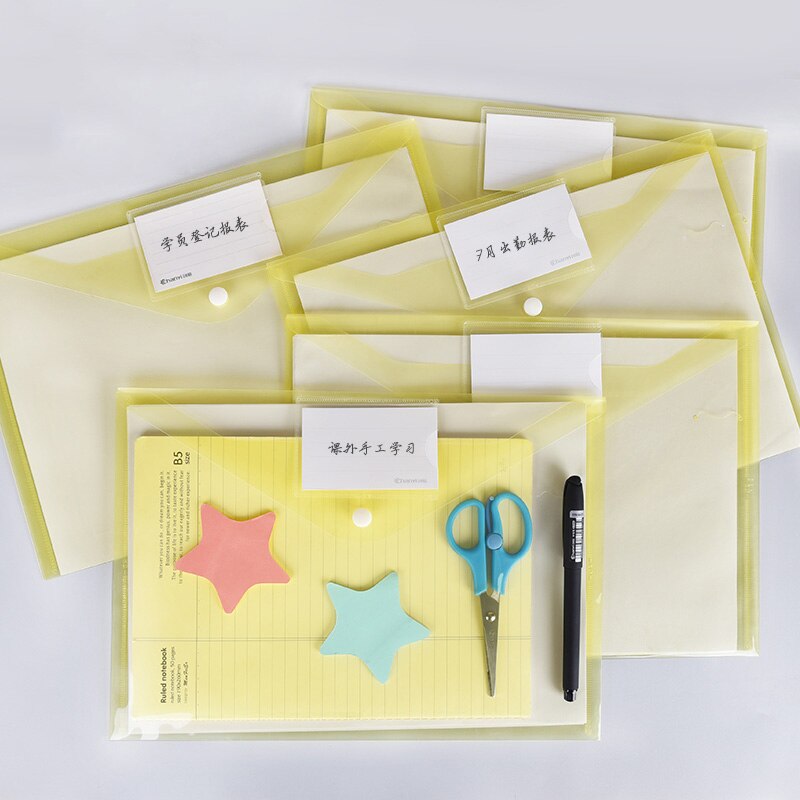 12pcs A4 Transparent PP File Folder Binder Waterproof File Holder Filing Envelope Business Document Organizer Office Supplies: Yellow 12Pcs