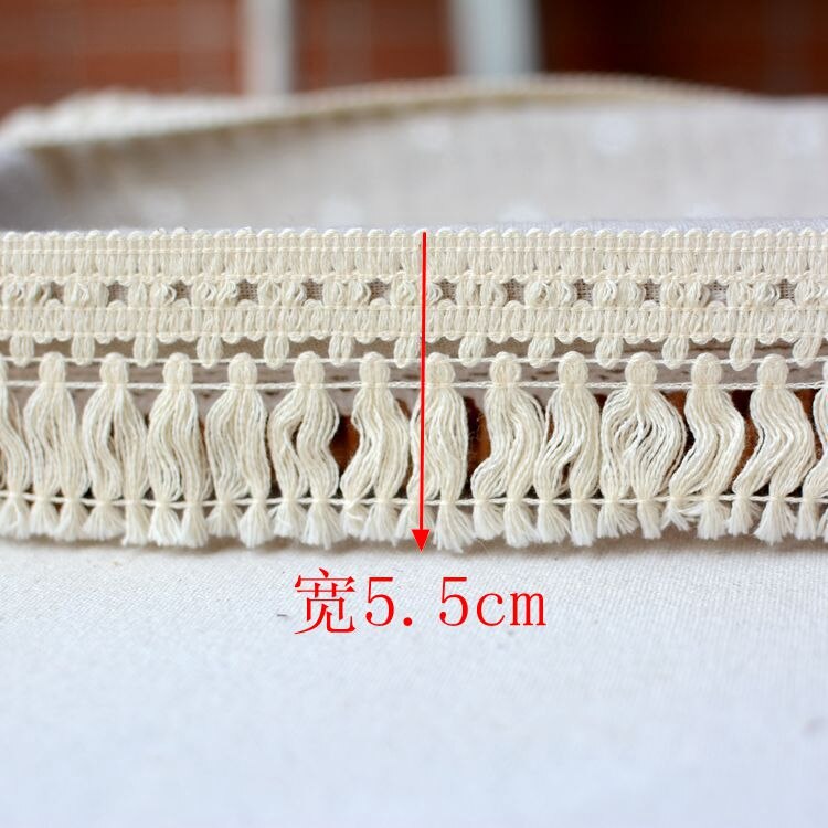 2 meter beige katoenen kwastjes, katoenen franjes, kant, kleding, gordijnen, woonaccessoires, kwastjes, kant, bandjes , 5.5cm