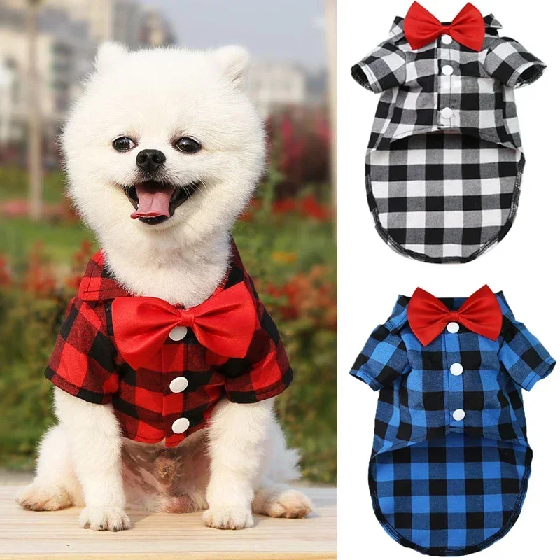 Roupas para animais de estimação cães xadrez listrado camisa terno vestido de casamento casaco de cachorro ursinho de pelúcia pomeranian colete pequeno-médio cão gato animal de estimação traje