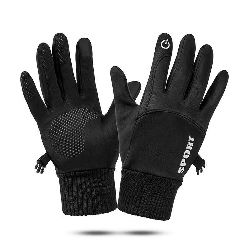 Winter heren fiets handschoenen winddicht warm touchscreen handschoen ademend waterdicht antislip fiets handschoenen voor heren: Zwart
