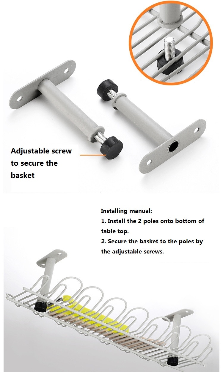 Cable Management Tray Wire Basket Cord Storage Organizer Under Desk for home office studio