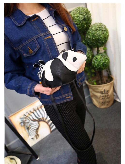 Personlighet tecknad panda väskor kvinnor läder crossbody väska kausal axel budväska telefon mynt plånböcker