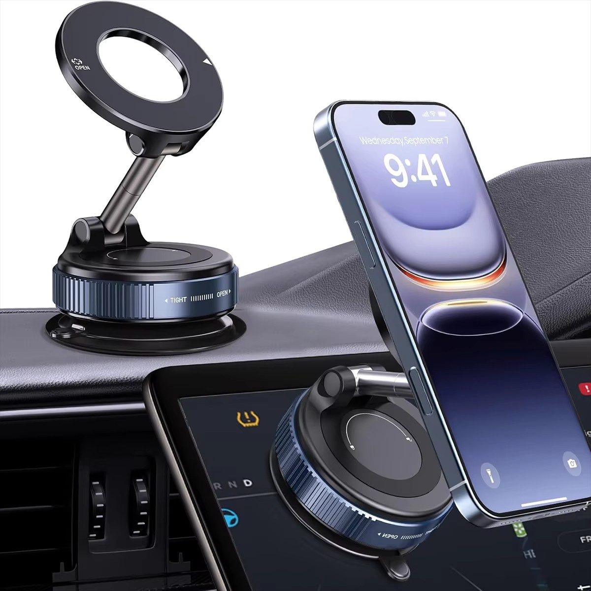 Magnetische autohouder met vacuümgreep, verbeterde versie, multi-hoekverstelling, sterke magnetische zuignap, opvouwbaar, voor navigatie en telefoon
