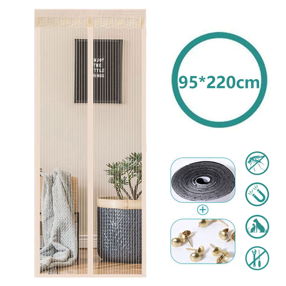 Zanzariera per porte con magnete, zanzariera magnetica per zanzariera, ventilazione per porta soggiorno/Patio Beige: Beige 95-220cm