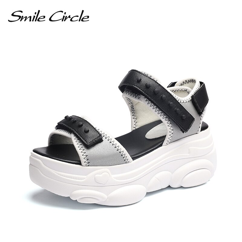 SMILE Circle sandalias gruesas para mujer, zapatos de verano a la , sandalias con plataforma informales y suela gruesa para mujer: Plata / 37