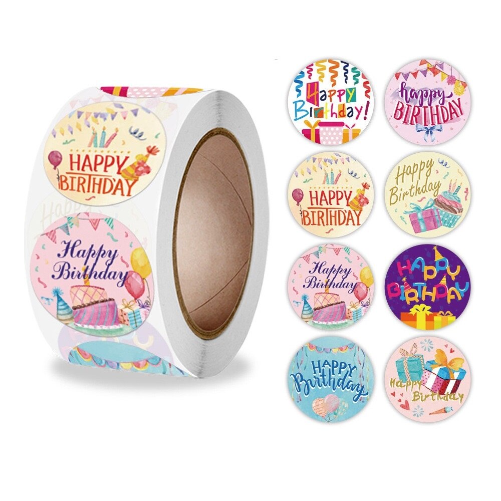 500 Stuks Gelukkige Verjaardag Stickers Zelfklevend Seal Labels Meisje Hart Mooie Cartoon Verjaardag Party Decoratie Label