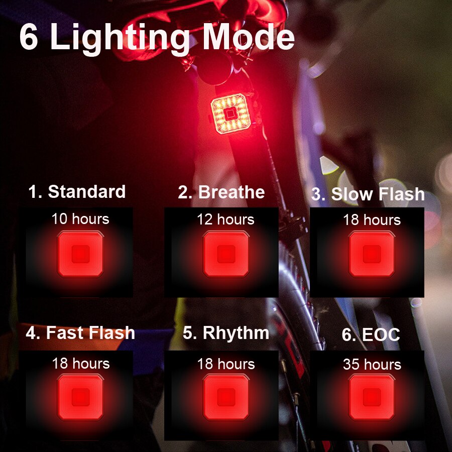 NEWBOLER Vierkante Smart Fiets Achterlicht Auto Brake Sensing LED Fietsverlichting USB Oplaadbaar Fietsen Achterlicht Fietsaccessoires