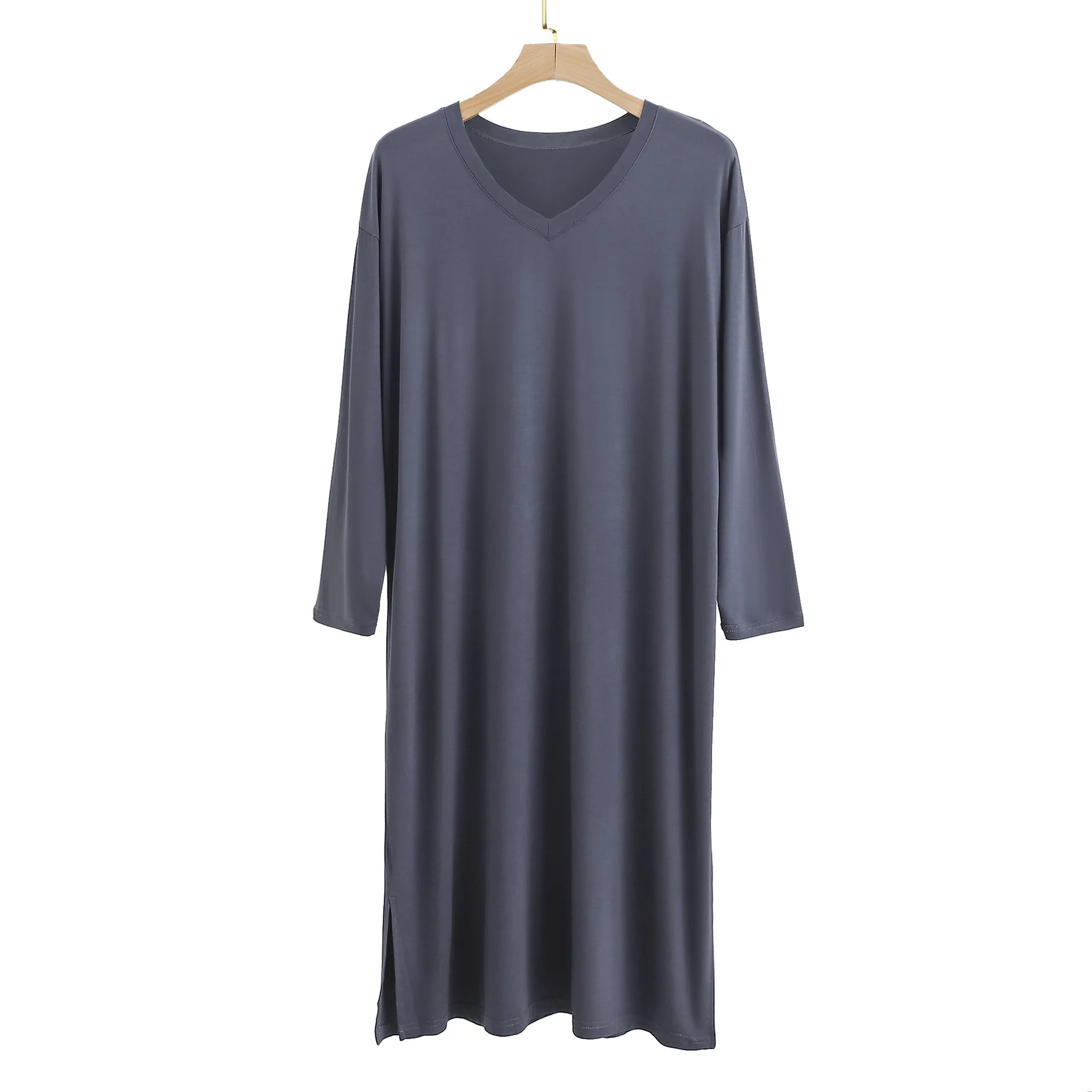Men's Pajamas Robes Casual Mid-long Knee Length Modal Home Clothes Soft Smooth Stretch Bathrobes Male Sleepwear Dress: L / Dark Grey