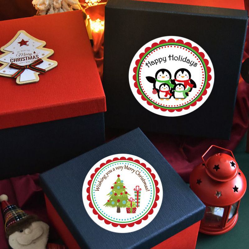 Pegatinas de Navidad Santa Claus surtido círculo redondo adhesivos de caras caja de de Navidad relleno pegatinas (500 hojas por rollo) caja palo