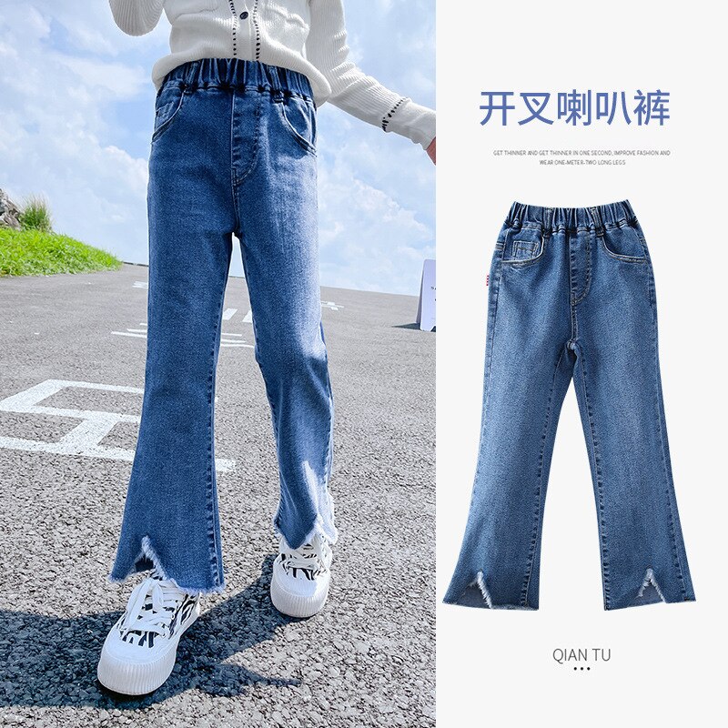 Pantalones vaqueros Acampanados para niñas Y niños, ropa informal de primavera Y otoño, coreana para adolescentes, 10, 12, 13, 14 Y