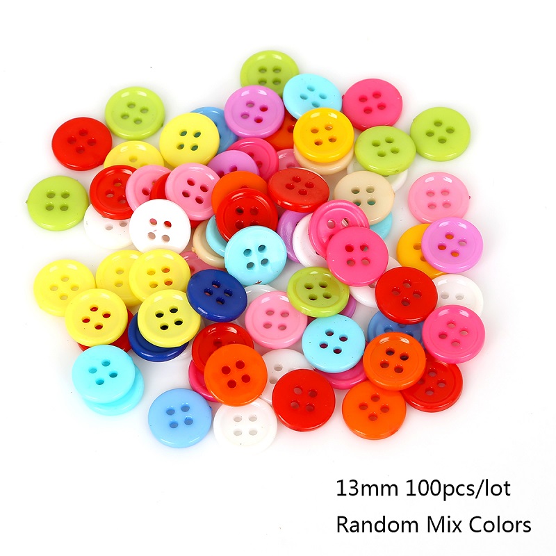 100pcs Mixed Color 4 Holes Round Resin Buttons Sewing Button Scrapbooking Craft Garment DIY Apparel Accessories: 13mm