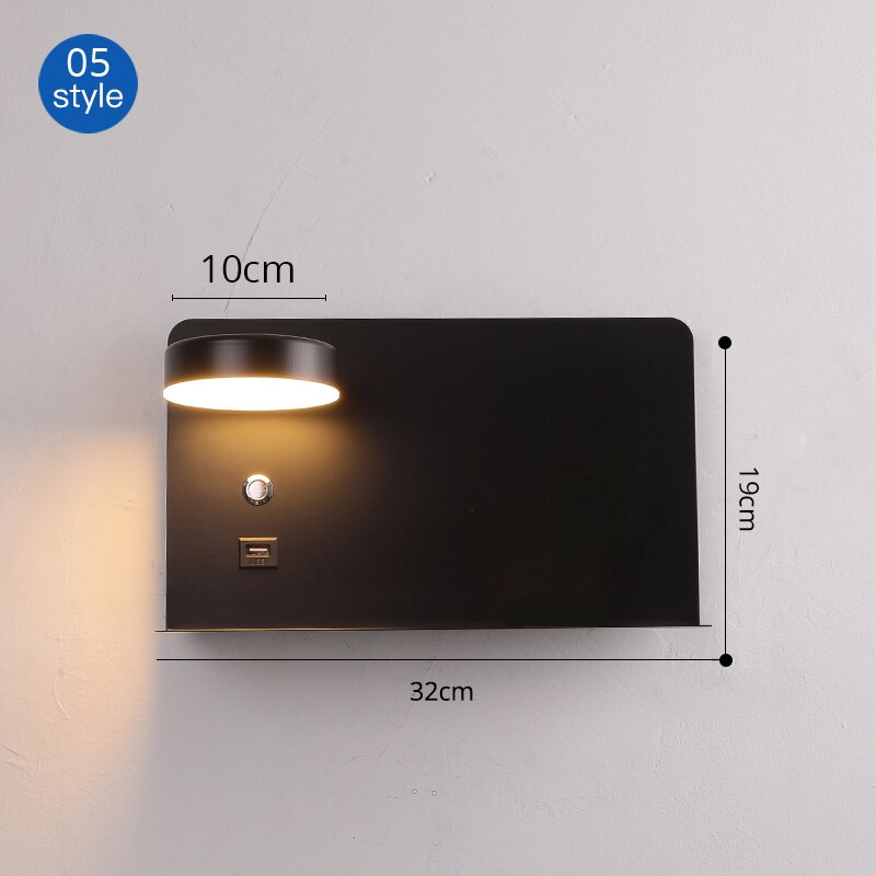 Led væglamper med kontakt og usb interface hvid sort lampe armatur gang gang belysning kunst armatur wandlamp: 05 sorte usb tilbage