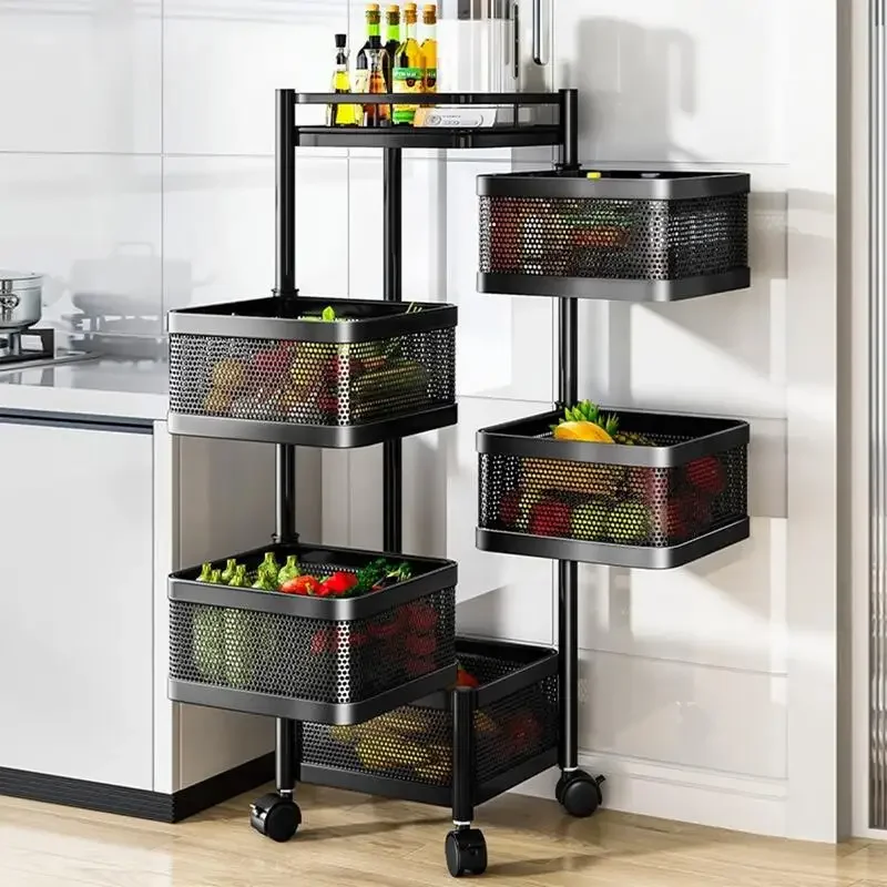 Keuken Draaibaar Fruit Groente Plank Met Wiel Installatie Gratis Multi-Layer Woonkamer Opbergrek Voor Snacks Fruit