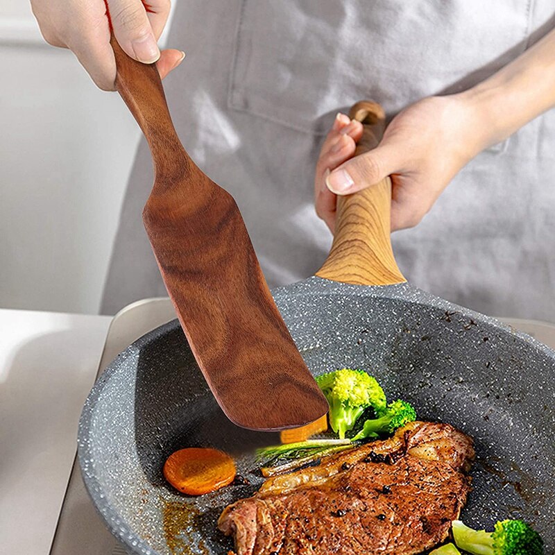 12 Pcs Wooden Spurtle Set, Teak Spurtle Set Heat Resistant Wooden Spatula Cooking Utensils Set Non-Stick Wooden Spoons