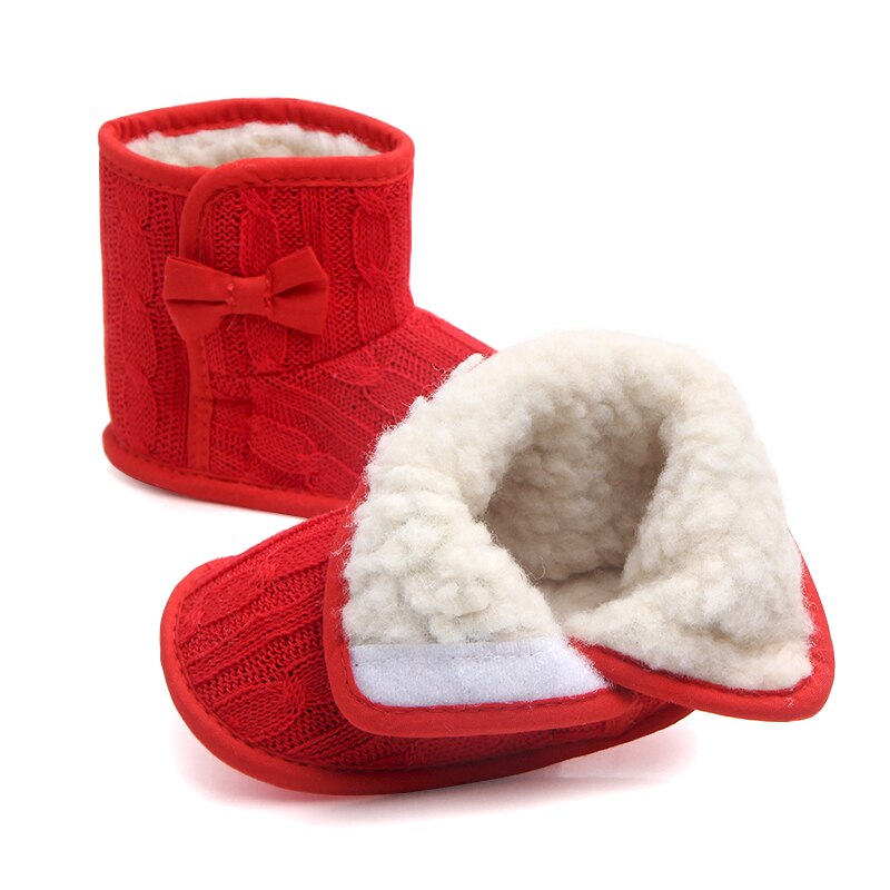 Patpat Winter Baby Peuter Meisje Solid Strik Decor Gebreide Furry Schoenen Voor Peuter Meisje Snowboots