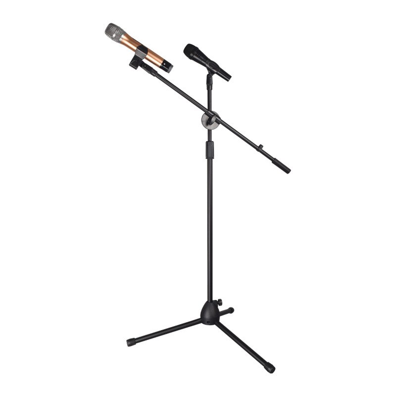 Soporte de micrófono soporte de pie trípode para micrófono soporte de altura ajustable con doble pinzas para micrófono soporte de teléfono para escenario de voz en vivo
