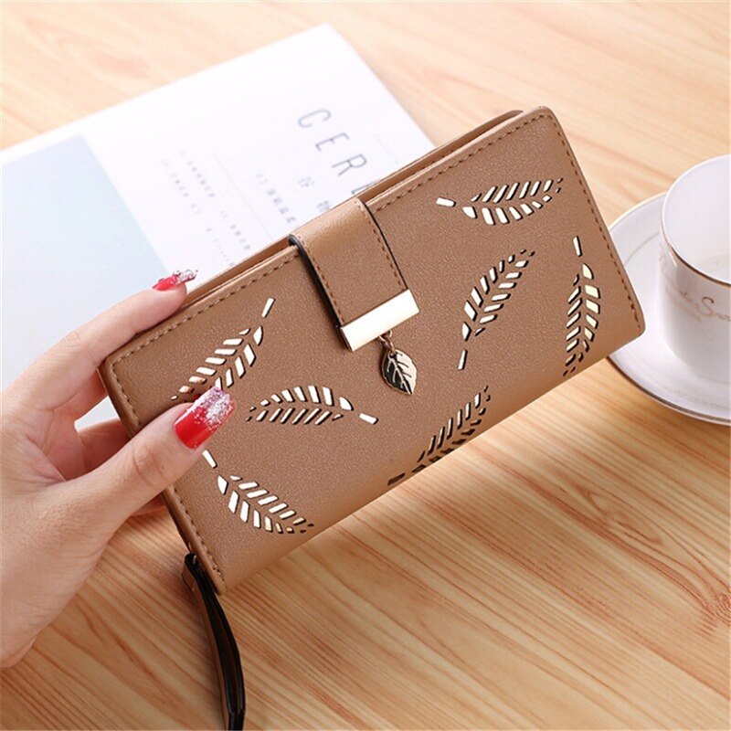 Shoelace Style Pocket Long Wallet PU Leather Multi-functional Wallet Women Coin Purse Card Holders Clutch Female Wallets Purse: C Light coffee