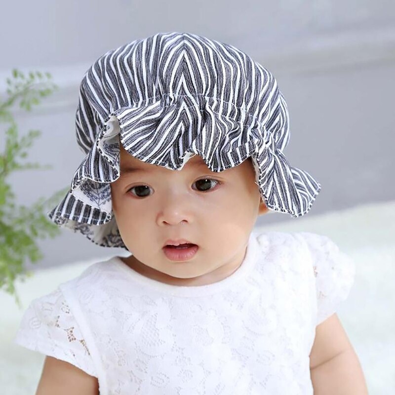 Børn hat sød prinsesse hul stribe baby piger spand hat snøre hætte spædbarn børn blomst fisker kasket sommer