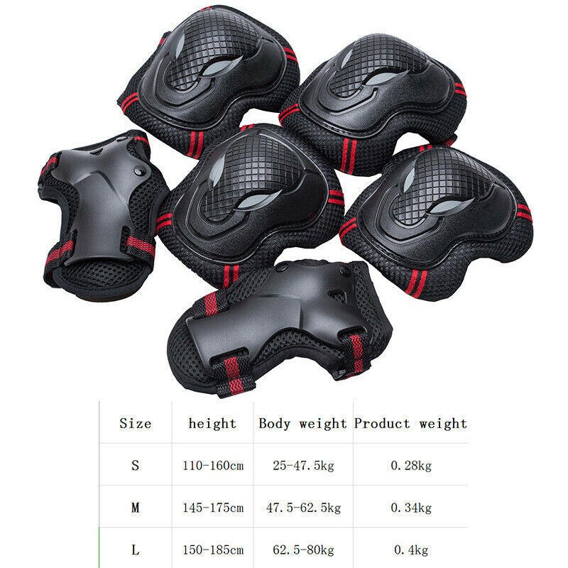 6X Adult Wrist Elbow Knee Pad Set - Skateboard Roller Skate Bike Protective Gear Guards