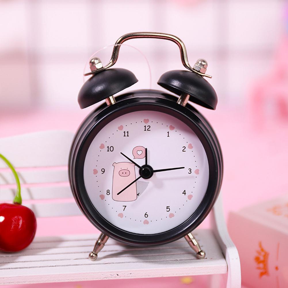 Portable Classic Silent Double Bell Alarm Clock Quartz Movement Bedside Bell Green Blue Red Pink Yellow for Student: black