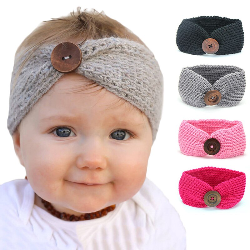 Button Knot Knitted Baby Hair Bands Girls Soft Headwear Lovely Turban For Infant Newborn Crochet Baby Girl Headbands